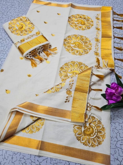 Kerala Cotton Golden Saree